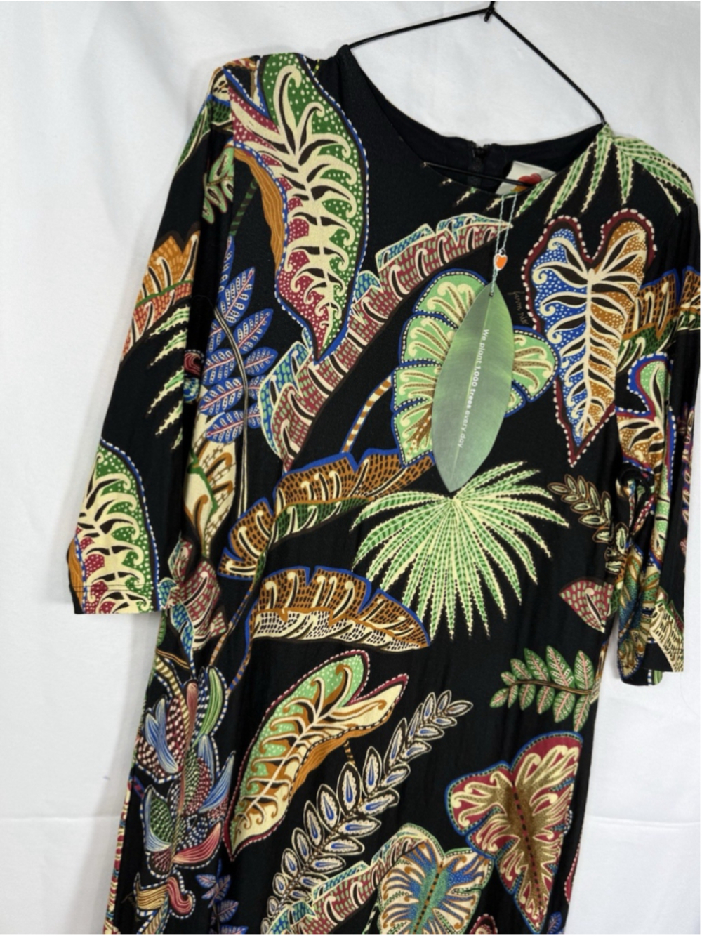 NWT Farm Rio Cool Foliage Tropical Print Midi Dress Black Multi Color Size XL - Picture 4 of 10